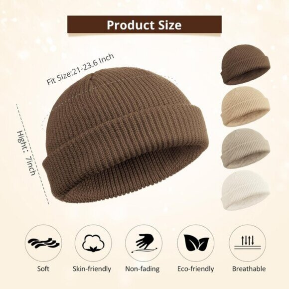 ⚡Unisex Khaki, Apricot, Beige, White 4 Pieces Watch Hat Fisherman Beanie - Picture 2 of 6
